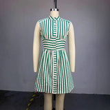 ﻿ MQTIME  -  Women Striped Print Sleeveless Bodycon Mini Dress 2025 Fall Street OL Birthday Vacation Sexy Party Evening Dresses