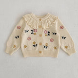  MQTIME  -  Baby Girls Knitting Cardigan Flower Embroidery Long Sleeve Cardigan Coat Spring Autumn Toddler Baby Girls Sweater Coat