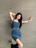 MQTIME  -  Tight Tube Top Hem Irregular Denim Slim Sexy Hip Dress Korean Style Fashion Streetwear Female Clothes