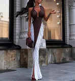 MQTIME  -  Party Dresses Women Temperament Commuting Autumn & Winter New Women's Fashion Contrasting Splicing Halter Sexy Wrap Dress