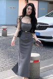 MQTIME  -  Summer New Korean Elegant Sex Appeal Dresses Simple Solid Color Evening Party Prom Vestidos Women Chic One Piece Clothing