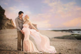 MQTIME  -  Sexy Strapless Maternity Shooting Dresses For Baby Shower Women Pregnancy Photo Gown Pink Lace Long Pregnant Photography Clothes