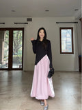 MQTIME  -  Sweet Pink Ball Gown Skirts Women Elegant Elastic Wasit Maxi Long Skirt Spring Summer Luxury Korean Fashion Clothing Ins