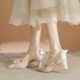 MQTIME  - Shoes woman 2024 trend beige elegant heeled sandals with pointed head