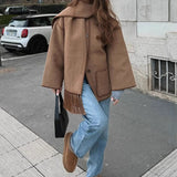 MQTIME  -  Fashion Temperament Solid Color Snood Collar Long Sleeve Woolen Short Coat Women's 2025 Winter New Wholesale