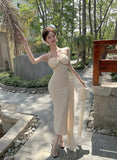MQTIME  -  Woman Dress Sexy Sleeveless Mesh Patchwork Bandage Slim Temperament Backless Party Dresses Elegant Summer Fashion