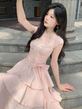 MQTIME  -  Korean Style Square Collar Long Dress Women Princess Style Sweet Elegant Fairy Dress Female Fashion Summer Casual Party Dress