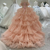 MQTIME  -  Luxury Coral Girl Dress Beaded Crystal Kids Princess Birthday Wedding Party Children Holiday Communion Gown 2024 J080