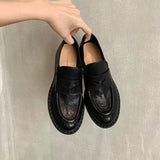  MQTIME  -  Single shoe autumn new style British retro small leather shoes for women, fashionable round toe soft leather loafers for women