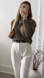  MQTIME  -  Elegant Solid V-neck Sweater For Women Autumn Winter Classical Knitted Pullover Long Sleeve Lady Street Simple Basic Jumper