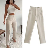 MQTIME  -  Fashion Office Wear High waist Pants for Women Formal Pants Office outfits Pencil Trousers Black Pink White Ladies Pants