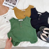 MQTIME  -  Summer New Children Sleeveless T Shirts Solid Color Girls Cotton Breathable Vest Kids Tops Boys Tee Baby Clothes