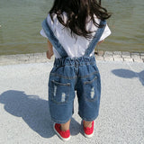 MQTIME  -  Children'S Denim Overalls Adjustable Solid Color Fashion Simple Casual Clothing Unisex Cotton Denim Baby Summer Overalls