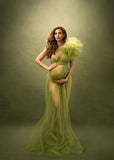 Mqtime Transparent Sexy Maternity Dresses One Shoulder Pregnant Women Photography Gowns for Photoshoot Evening Bathrobe Tulle Gowns