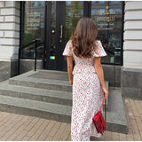 MQTIME  -  Floral Ruffles Patchwork Maxi Dress Women Summer V-neck Puff Sleeve High Waist Fashion Robes Lady Elegant Prty Long Drsss 2025