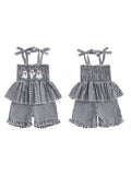 MQTIME  -  Toddler Boy Thanksgiving Romper Plaid Turkey Smocked Tie-up Spaghetti Strap Shorts Jumpsuit for Autumn Winter
