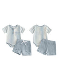 MQTIME  -  Infant Boys 2-Piece Summer Set with Short-Sleeve Striped Romper and Shorts - Adorable Newborn Clothing for Warm Weather
