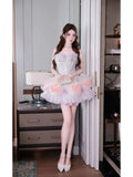 MQTIME  -  Light Blue Handmade Sweetheart Short Prom Dress Sparkly Rhinestone Appliques Homecoming Gown Princess Puffy Birthday Party Dress