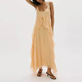 MQTIME  -  Summer New Women's Hollow Out Dress Fashion U Collar Sleeveless Halter Chiffon Dress Elegant High Waist Solid Color Party Dress