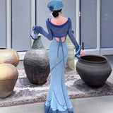 MQTIME  -  Winter New Original Knitted Jacquard Fishtail Suit Dress Cool and Elegant Lady Princess Style Bar