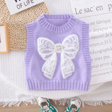 MQTIME  -  2025 Spring New Girls Clothing Set 1-5Y Girls Suit Solid Shirt Matched Bow Knit Vest And Blue Jeans 3 PCs Girls Suit