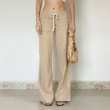  MQTIME  -  Japanese Style Drawstring Low Waist Casual Pants Women Loose Fit Solid Color Retro Straight Leg