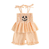 MQTIME  -  Toddler Boy Thanksgiving Romper Plaid Turkey Smocked Tie-up Spaghetti Strap Shorts Jumpsuit for Autumn Winter