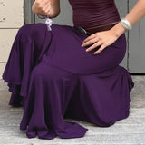  MQTIME  -  Women's Elegant Purple Low Waisted Maxi Skirt Flowy A-Line Flared Long Skirt with Elastic Waist Casual Summer Beach Dressy Skirt
