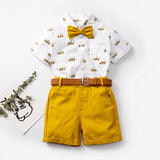 MQTIME  -  Birthday Suit For 1 2 3 4 5 6 Years Boys Kids Summer Cotton Clothes Crown Printed T-shirt Yellow Shorts 4 PCS Casual Outfit