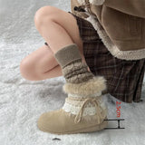  MQTIME  -  Sweet Lace Decoration Furry Suede Snow Boots Women Winter Thick Bottom Fluffy Fur Ankle Boots Warm Plush Designer Shoes