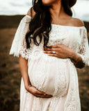 MQTIME  - Maternity Photoshoot Dress Stylish Maternity Lace Maxi Dress with Off-Shoulder Design for Photography Sessions