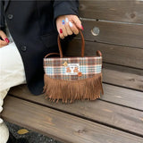 MQTIME  -  Retro Cute PU Tassels Bear Button Crossbody Bag Shoulder Bags Storage Bag Wallet Women's Bags Handbags Purse