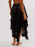 MQTIME  -  Women Lace Ruffle Courtship Half Slip Elastic Waist Asymmetrical Hemline Midi Skirts Semi Sheer Layered Maxi Skirts