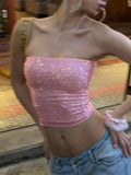 MQTIME  -  Sequin Decal Sleeveless Crop Women Tops Y2k With Exposed Navel Elastic Tight And Sexy Spicy Girl Outfit Fashion Party Club Dress