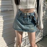 Mqtime Y2K Vintage Do Old Casual Denim Skirt Women Spring and Summer New High Street Fashion All-match A-line Skirt with Belt