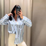 MQTIME  -  Casual Women's Colorful Stripe Shirts Loose Lapel Single Breasted Long Sleeve Female Blouse 2025 Summer Lady Chic All-match Tops