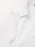 MQTIME  -  White Embroidery Straight Fashion Short Dress 2025 New Hollow Out Lace-ups Sleeveless Women Dress Streetwear Female Clothing