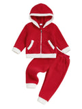 MQTIME  -  Children s Christmas 2-Piece Ensemble with Zip-Up Top Contrast Color Pockets Long Sleeves Elastic Waist Pants and Plush
