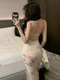 MQTIME  -  Woman Dress Mesh Patchwork Sleeveless Slash Neck Slim Backless Split Elegant Party Dresses Female Summer Fashion