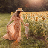 MQTIME  -  Maternity Dresses For Photo Shoot Printed Chiffon Elegant Off Shoulder Long Sleeves Dress Photography Boho Style Dress For Women