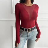 MQTIME  -  Sexy See-through Mesh Tops Women Elegant O-neck Long Sleeve Female Pullovers 2024 Autumn Fashion New Club Lady High Street Shirt