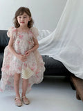 MQTIME  -  Children Girls Summer Princess Dress Bubble Short Sleeve Babys Girl Birthday Party Dress Floral Printed Kids Girl Bow Tail Dress