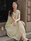 MQTIME  -  Loose Striped Dress 2024 Summer Small Fresh Round Neck Tie Fashion Casual Temperament Long Skirt