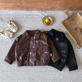 ﻿ MQTIME  -  Autumn & Winter New Arrival Baby & Toddler Clothing 2-4 Years Old Girl Baby Flared Collar Leather Jacket