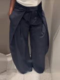 MQTIME  -  Women's Casual Spliced Long Trouser Baggy High Waist Pockets Denim Striped Trousers 2025 New Autumn Lady Street All-match Pants