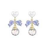 MQTIME -  Lovely Transparent Acrylic Cute Bow Heart Pearl Clip Earrings Macaroon Colored Glass Ball Clip on Earrings for Women