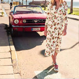  MQTIME  -  2026 Spring and Summer New Holiday Style Printing V-neck Lace-up Waist Dress