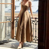MQTIME  -  New Summer Solid Color Holiday Dress Elegant Backless Pleated Commute Women's Dresses V-neck Halter Sleeveless Swing Maxi Dress