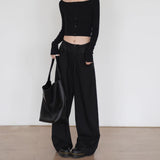 MQTIME  -   New Women American Color Block Yoga Pants Draped Loose Slim Wide Leg Straight Floor-Length Casual Outdoor Trousers