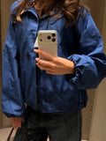 MQTIME  -  Fashion Lapel Blue Pocket Casual Jacket Long Sleeve Cropped Loose Autumn Chic Women Commute Daily Ladies Outerwear Street